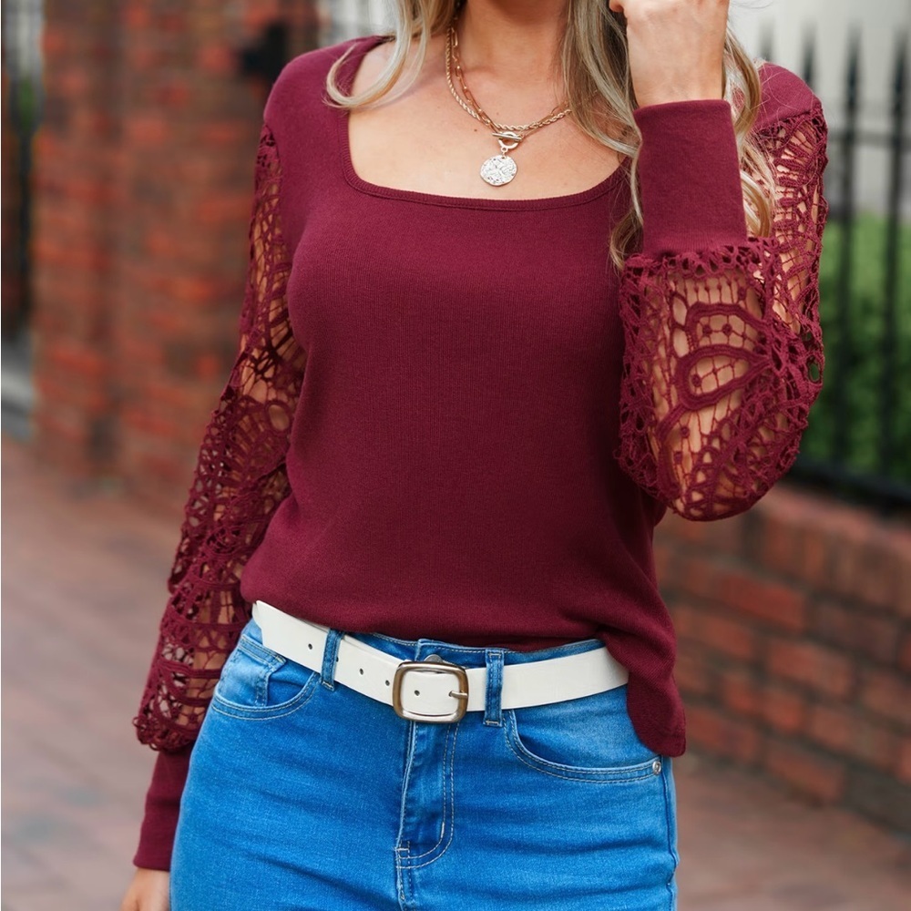 Cupshe Burgundy Lace Sleeve Top